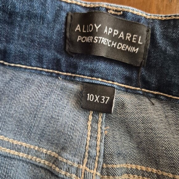 Alloy Apparel Power Stretch Denim Flared Jeans 10x37 Frayed Hem Medium Wash - Picture 4 of 6